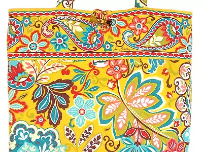 Vera Bradley Quilted Tote Bag Yellow Provincial Leaves Paisley • $15.99