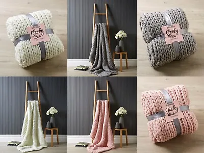 New Luxury Chunky Knitted Wooly Cable Hand Knit Blanket Sofa/Bed Throw 120x150cm • £33.99