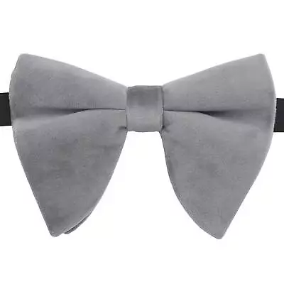 Grey Plain Velvet Mens Pre-Tied Butterfly Bow Tie Pocket Square By DQT • £7.99