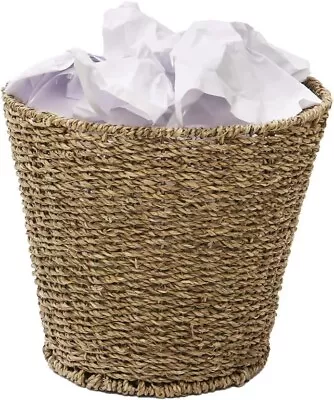 JVL Natural Round Seagrass Waste Paper Basket Bin Home Office Dustbni 28 X 25cm • £11.95