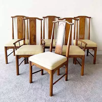 Vintage Chinoiserie Wooden Dining Chairs - Set Of 6 • $1095