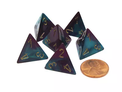 Gemini 18mm 4 Sided D4 Chessex Dice 6 Pieces - Purple-Teal With Gold • $6.79