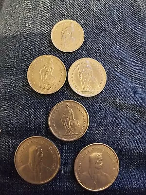 17 Swiss Francs 1 One Franc 3 Two Francs 2 Five Francs Coins • $20