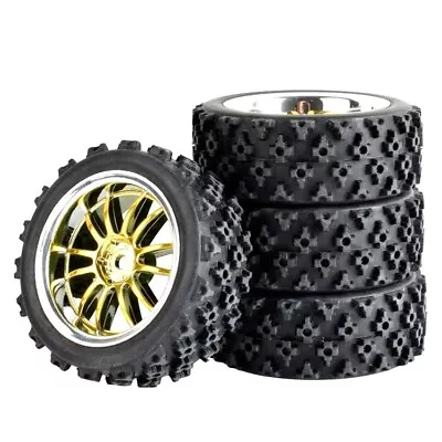 4Pcs 12mm Hex Rubber Rally Tires And Wheel Rims For RC 1:10 HSP HPI Off Road Car • £18.99