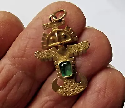 $555 • Buy 18k Gold And Emerald Pendant Charm Vintage Aztec Mayan God 1.66 Grams