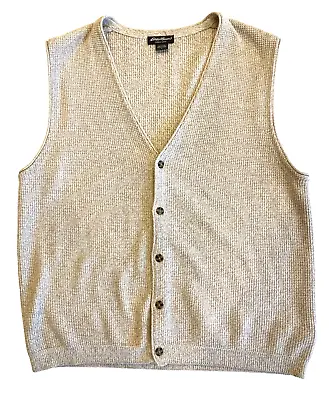 Eddie Bauer Sweater Cardigan Vest Mens L Beige Chunky Knit V-Neck Japan Vintage • $24.19