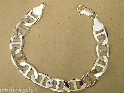 Men's Large Silver Plated Mariner Link Bracelet Lobster Clasp 8in Long 13mm Wide • $14.50