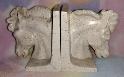 Vintage Wild Horse Head Bookends-White Marbled- 6  • $30