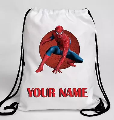 Personalised Marvel Spiderman Boys Girls Drawstring Bag School PE Kit Backpack • £8.79