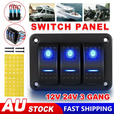 3 Gang 12V Switch Panel ON-OFF Toggle Rocker Control LED Light For Marine Boat • $24.45