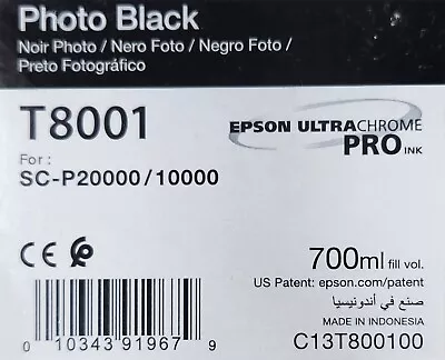 Epson Photo Black Ink T8001 Genuine 700ML*SHIPS OVERBOXED** Date: October 2020 • $75