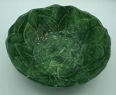 Majolica Overlapping Leaf Bowl Ceramiche Ceramic  Italy 7662/26 Green 11 Inches • $28.50