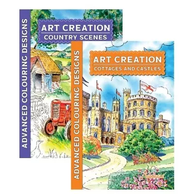 2 X A4 Adult Colouring Books World Of Art Country Cottages Castles Pencils Set • £5.49