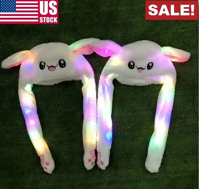 $11.42 • Buy 2Pcs Bunny Hat Light Up Cute Plush Rabbit Hat Moving Ears Colorful LED Light USA