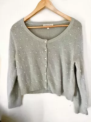 $30 • Buy Forever New Blue Pearl Detail Cropped Angora Cardigan Size 14