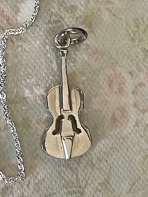 Violin 925 Sterling Silver Pendent Necklace With 16   Chain NWT • $15