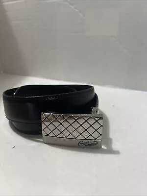 Crocodile Black Italian Leather Belt Silver Buckle Size 36 EUC Free Shipping • $19.49