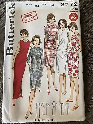 Vintage 1960s Butterick Dress Maxi Gown Pattern 2772 Size 14 Bust 34 Uncut • $8.99