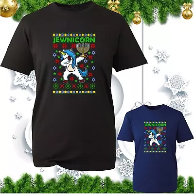 Happy Jewnicorn Christmas Hanukkah�T-Shirt Jewish Dabbing Unicorn Menorah Xmas • £9.99