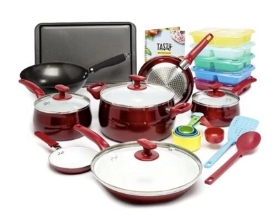 $71.09 • Buy ✨NEW✨Tasty 24 Piece Titanium Ceramic Non-Stick Cookware Set Dishwasher Safe-Red.