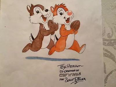 Watercolor Cartoon Sketch Chip N Dale Signed By Animator Tex Henson Walt Disney • $68