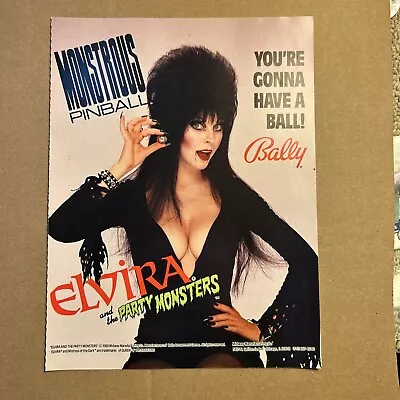 Orignal 11- 8.5'' 1989 Elvira Pinball Bally Game Arcade   AD FLYER • $8.89