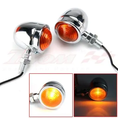 2X Universal Motorcycle Turn Signal Indicators Blinker Amber Light Chrome Metal • $8.95