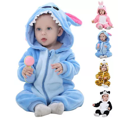 Newborn Baby Kids Boy Girl Stitch Hooded Romper Jumpsuit Bodysuit Outfit Clothes • £17.82