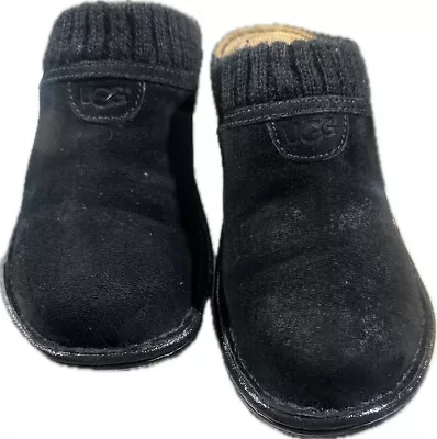 UGG Australia GAEL Women Size 6 Black Suede Mule Clog Shearling Wedge Heel Shoes • $34.99