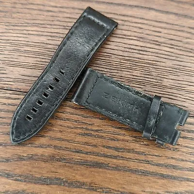 Zenith Pilot 24mm Watch Strap Used 2422-703 Black Leather OEM (L80) • £89.99