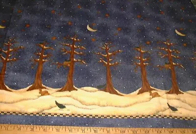DEBBIE MUMM Fabric - Night Time Snow Scene - DOUBLE Border - By The HALF Yard • $4.95