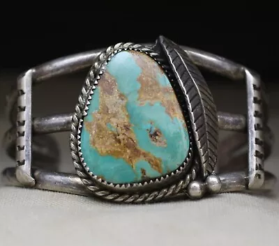 Vintage Native American Navajo Turquoise Sterling Silver Cuff Bracelet • $297