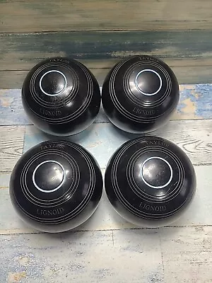 Thomas Taylor Lignoid Lawn Bowls Set Of 4 Size 5 A00 Black Made In Scotland • £29.95