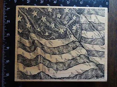 Very Large WAVING AMERICAN FLAG Patriotic 4th Of July Military Rubber Stamp • $12.99