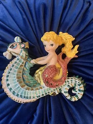 Vintage Lefton Ceramic Wall Plaque Mermaid Seahorse Retro Hanging Decor Japan • $399.99