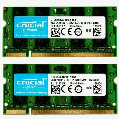 £15.99 • Buy NEW 4GB 2X2GB Crucial CT25664AC800 PC2-6400S DDR2 800MHz Non-ECC  RAM -BLUE