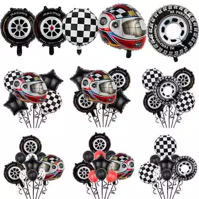 5/8pcs Motor Racing Foil Balloon Car Motorbike Helmet Air Fill Party Decoration • £7.99
