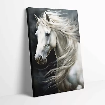 White Horse Portrait Art Stretched Canvas Or Unframed Poster More Sizes • £12.99