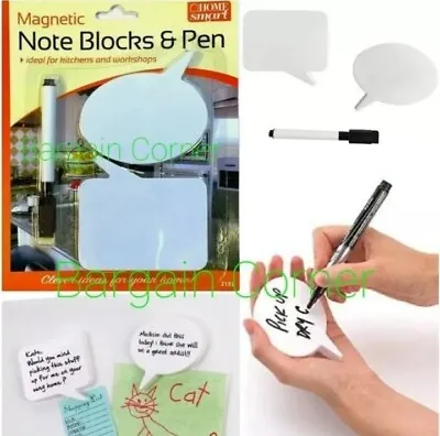 Magnetic Note Block Dry Erase Fridge Magnet Note Memo Message Reusable With Pen • £3.48