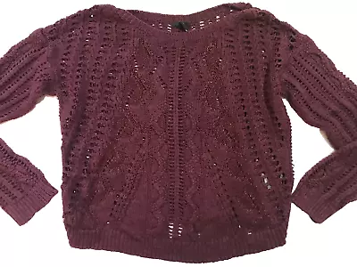 H&M Womens Open Knit Chunky Pullover Long Sleeve Sweater Medium M Dark Red • $4.80