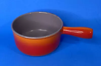 Vtg Descoware Belgium Flame Orange Enamel Cast Iron 5.5  Saucepan No Wooden Hdl • $17.99