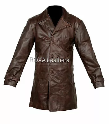 Classy Style Men High Quality Genuine NAPA Natural Leather Long Trench Coat • $197.11