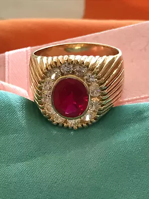 2.92ctw Oval Cut Natural Ruby & Diamond Men's Wedding Ring Solid 14k Yellow Gold • $1365.74