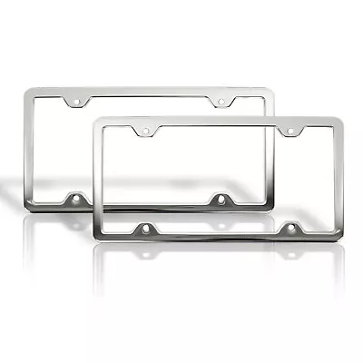 License Plate Frame Tag Holder For Cadillac Escalade Steel Gloss Silver 2 Pcs • $29.90
