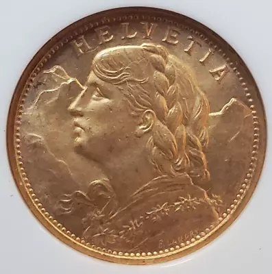 1925B Switzerland Gold 20 Francs KM-31 NGC MS-65 • $958.88