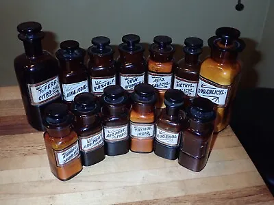 13 Antique Label Under Glass Amber Apothecary Bottles W.T. Co Whitall Tatum LUG • $995