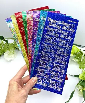 Holographic Happy Birthday Sticker Sheet Peel Off Diamond Shimmer Card Gift Gold • £1.25