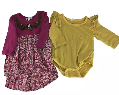 Mimi & Maggie Red Floral Dress & Yellow Body Suit 2 Pc Baby Girl 12 Months • $8.95