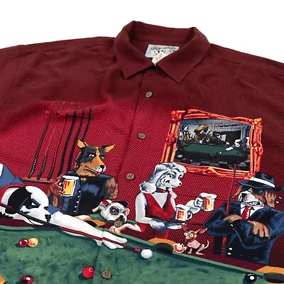 Big Dogs Button Up Shirt Dogs Playing Pool Billards Mens Large Red Short Sleeve • $19.88