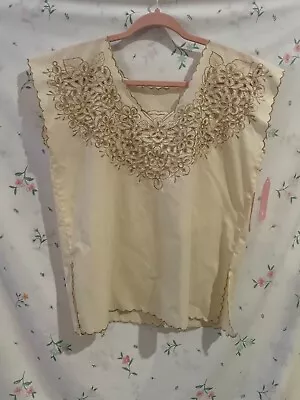 Vintage 70s Mexican Floral Flower Embroidered Blouse Size S/M SO PRETTY • $14